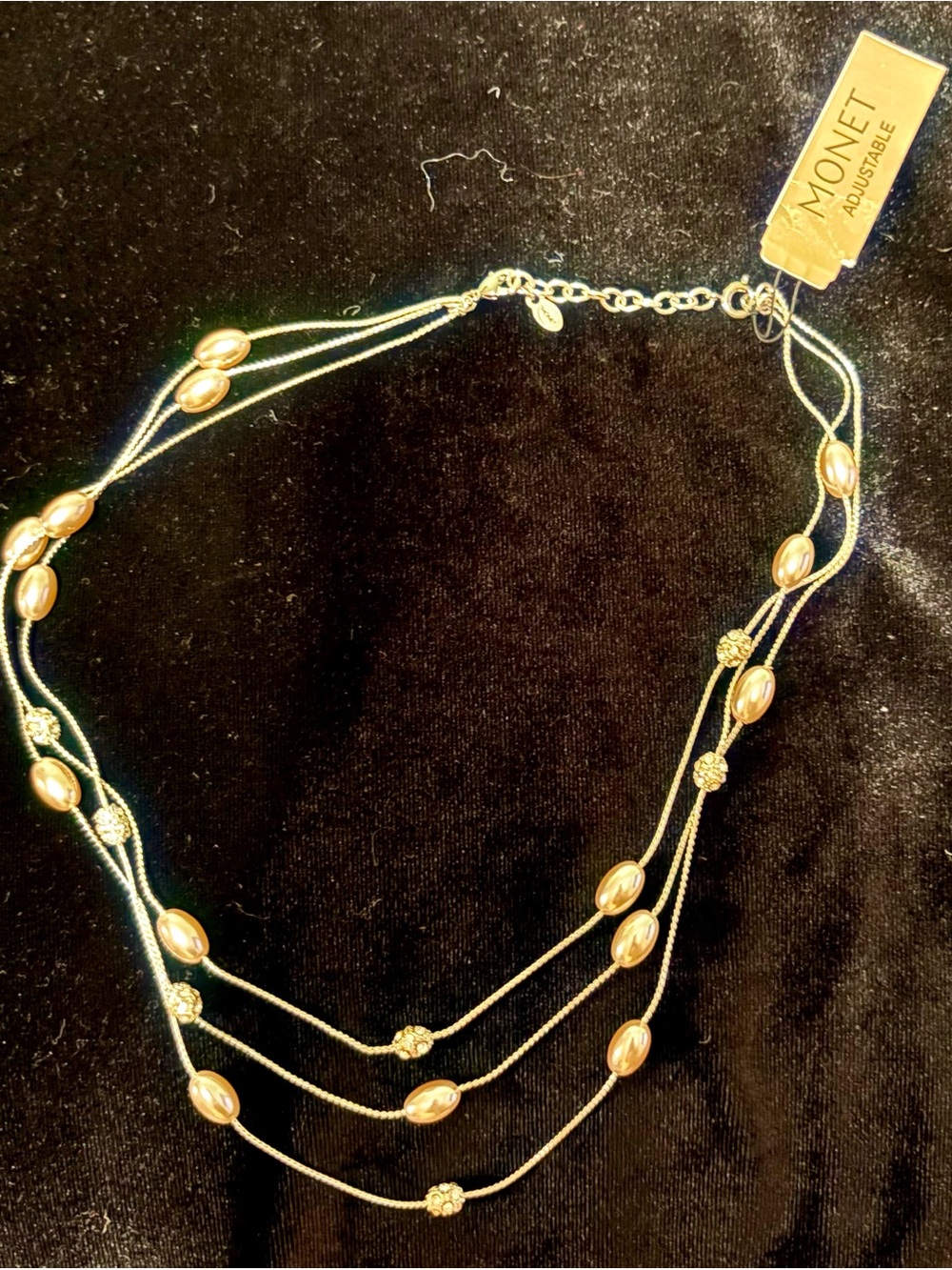 Monet Gold-Tone Triple Strand Beaded Necklace